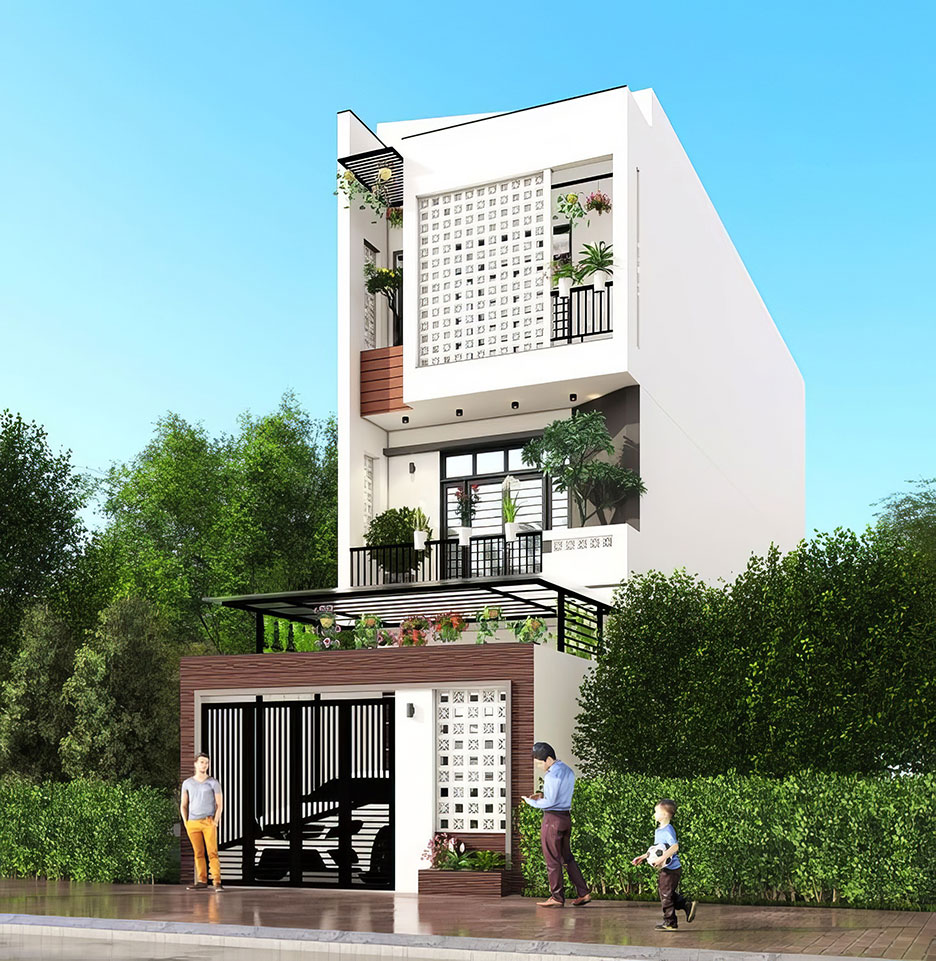 Nhà 3 tầng mái bằng dạng ống