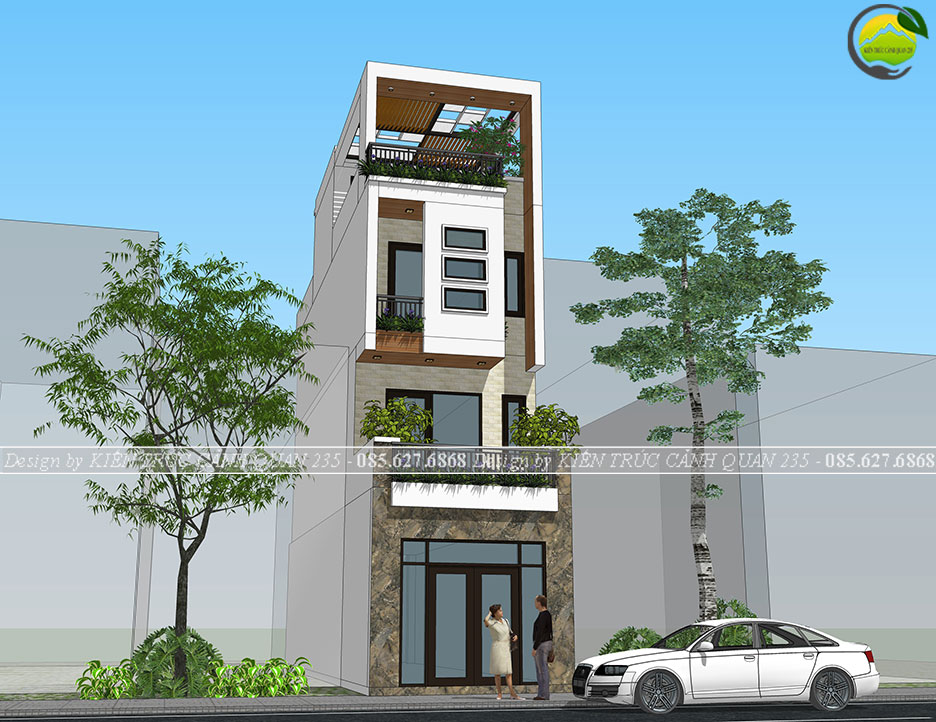 Nhà phố 3 tầng mái bằng tối giản