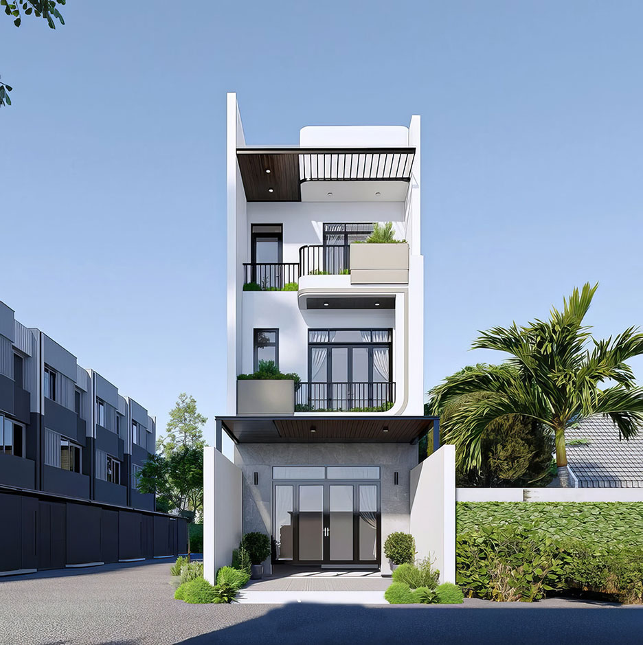 Nhà phố 3 tầng mái bằng hiện đại