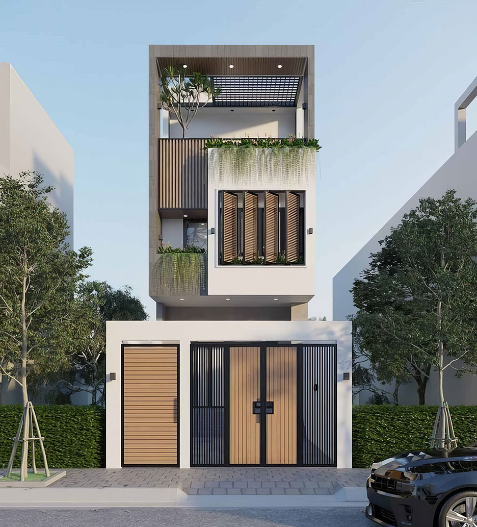 Nhà phố 3 tầng mái bằng hiện đại