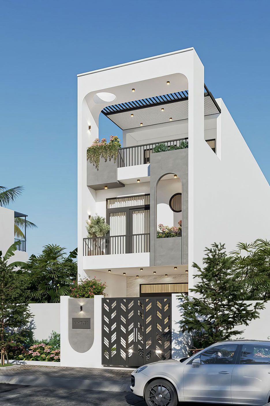 Thiết kế nhà phố 3 tầng mái bằng