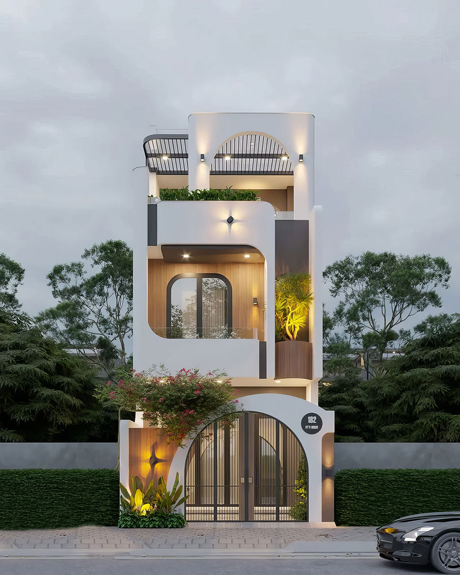 Mẫu nhà 3 tầng hiện đại mái bằng