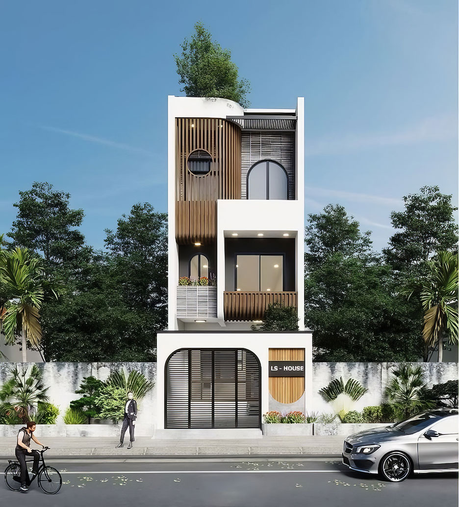 Mẫu nhà 3 tầng hiện đại mái bằng