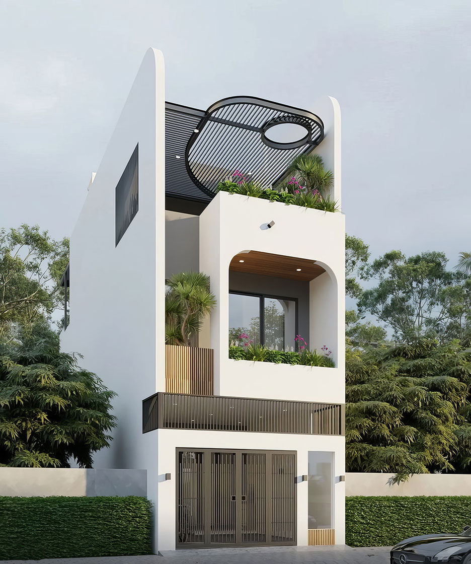 mẫu nhà phố 3 tầng mái bằng đẹp