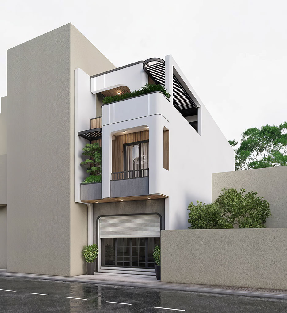 Mẫu nhà 3 tầng hiện đại mái bằng