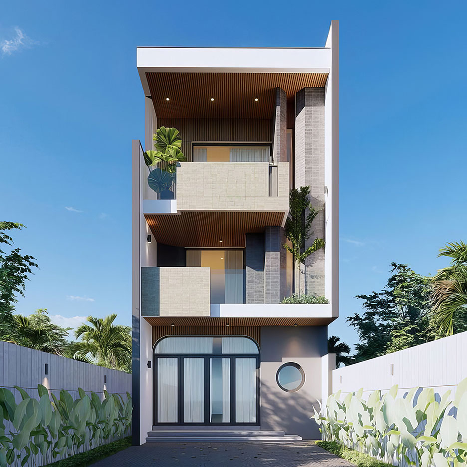 Mẫu nhà 3 tầng hiện đại mái bằng