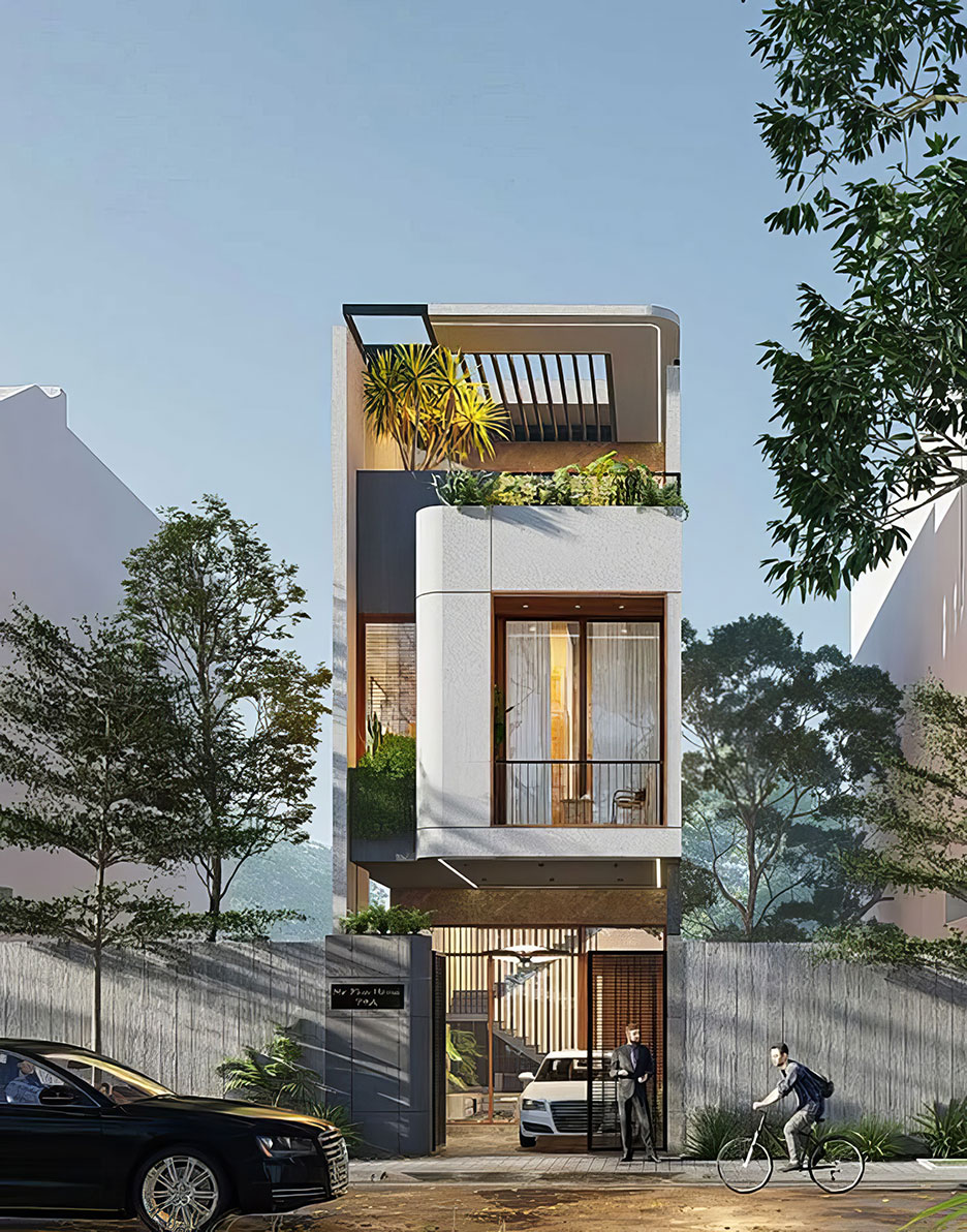 Mẫu nhà 3 tầng hiện đại mái bằng