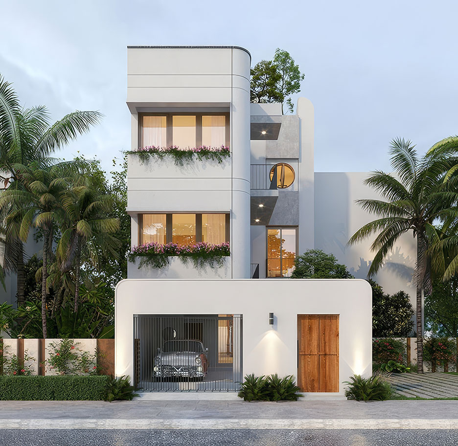 Mẫu nhà 3 tầng hiện đại mái bằng