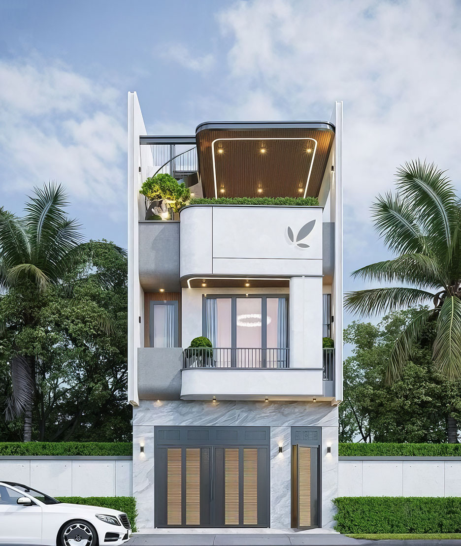 Mẫu nhà 3 tầng hiện đại mái bằng