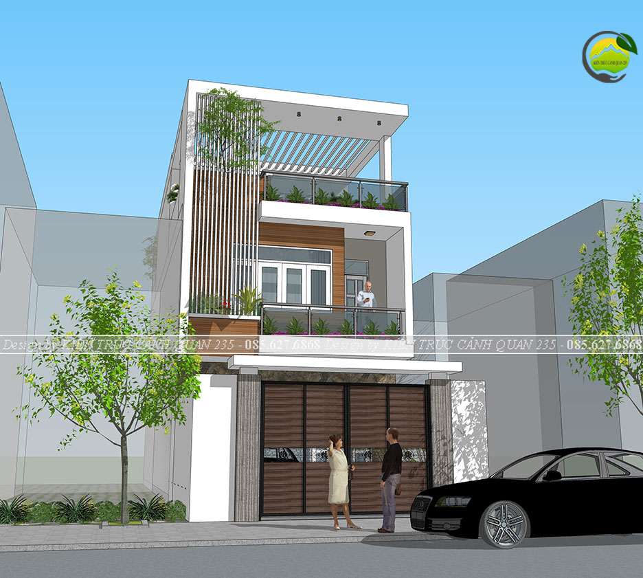 Mẫu nhà phố 3 tầng mái bằng đẹp