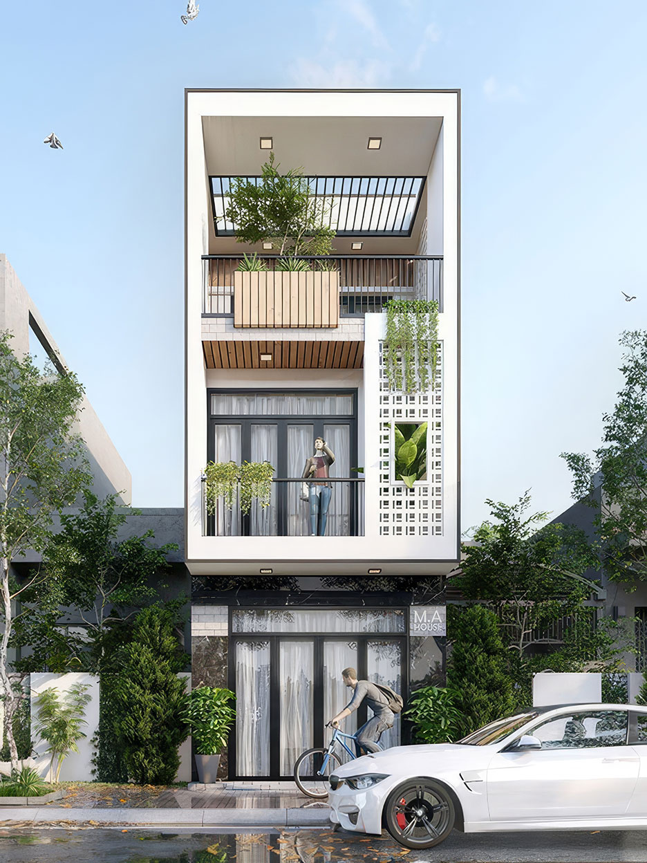 Nhà 3 tầng mái bằng dạng ống